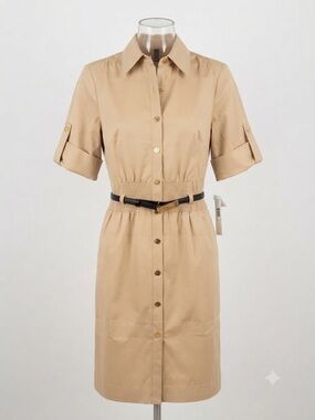 Antonio Melani Khaki Belted Shirt Dress Midi Gold Buttons Size 0 NWT